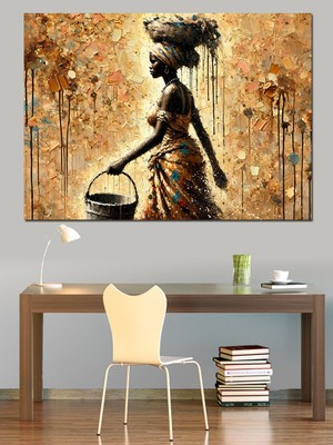 Altın Renkli Kadın Silüeti Dekoratif Kanvas - Mdf Ahşap Tablo