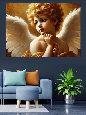 Melek Yüzlü Çocuk Dekoratif Kanvas - Mdf Ahşap Tablo