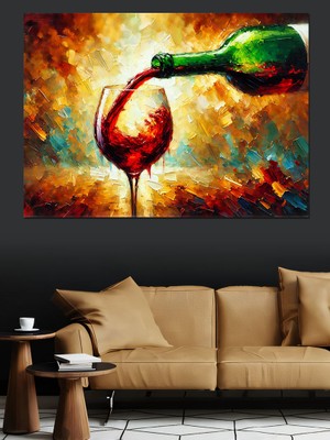 Kırmızı Şarap Dökülüş Dekoratif Kanvas - Mdf Ahşap Tablo