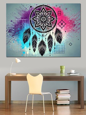 Neon Renkli Rüya Yakalayıcı Dekoratif Kanvas - Mdf Ahşap Tablo