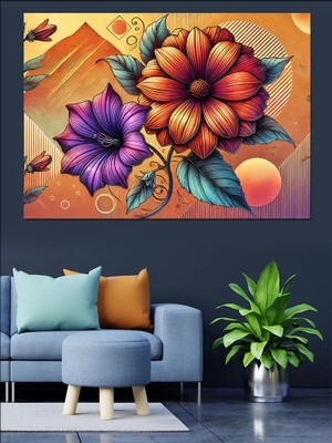 Kırmızı Çiçek Bahçesi Dekoratif Kanvas - Mdf Ahşap Tablo