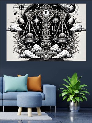 Terazi Burcu Dekoratif Kanvas - Mdf Ahşap Tablo