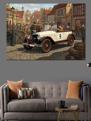 Nostaljik Yarış Arabası Dekoratif Kanvas - Mdf Ahşap Tablo