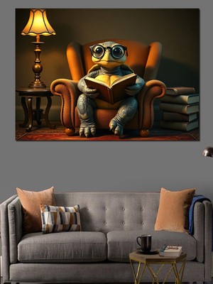 Gözlüklü Kaplumbağ Keyfi Dekoratif Kanvas - Mdf Ahşap Tablo