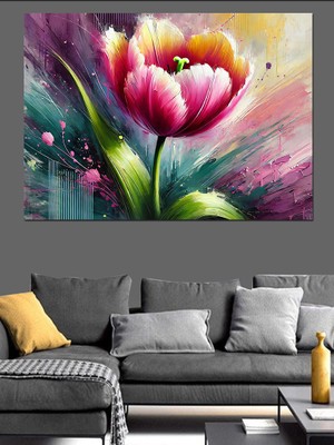 Renkli Lale Bahçesi Dekoratif Kanvas - Mdf Ahşap Tablo