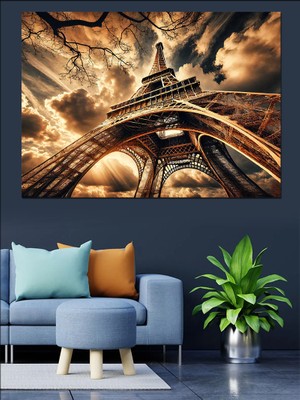 Eyfel Kulesi Fırtınası Dekoratif Kanvas - Mdf Ahşap Tablo
