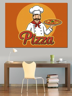 Pizza Şefi Çizimi Dekoratif Kanvas - Mdf Ahşap Tablo