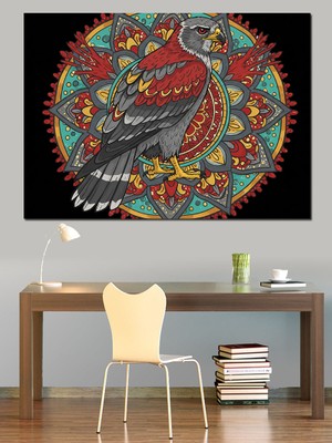 Renkli Kuş Mandala Deseni Dekoratif Kanvas - Mdf Ahşap Tablo