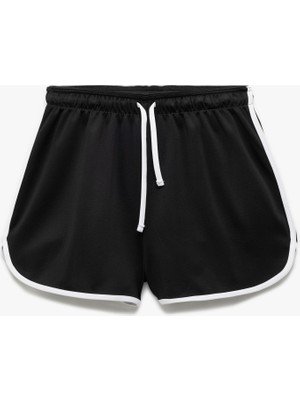 Koton Normal Bel Bağcıklı Çizgili Mini Spor Şort