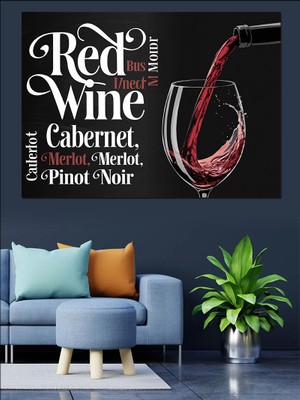 Şarap ve Yazılar Dekoratif Kanvas - Mdf Ahşap Tablo
