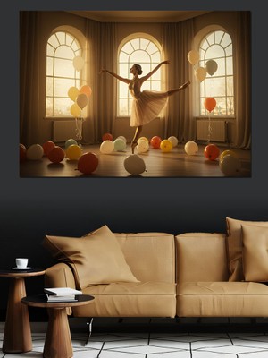 Balonlarla Bale Dansı Dekoratif Kanvas - Mdf Ahşap Tablo