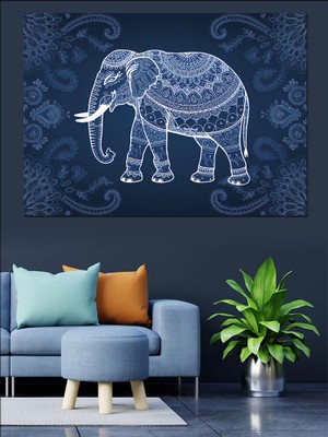 Mavi Fil Deseni Dekoratif Kanvas - Mdf Ahşap Tablo