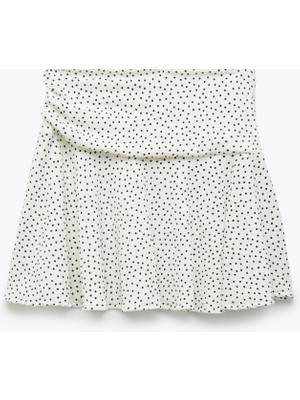 Koton Drape Detaylı Slim Fit Puantiye Desenli Mini Kloş Etek