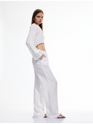 Koton Beli Bağcıklı Cepli Geniş Paça Viskon Pantolon