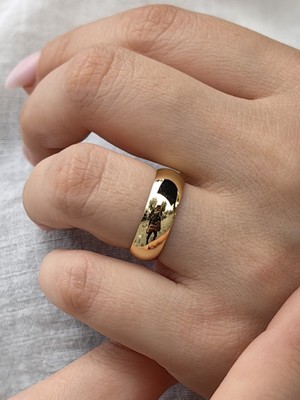 925 Ayar Altın Kaplamalı 6 mm Klasik Bombeli Gümüş Alyans