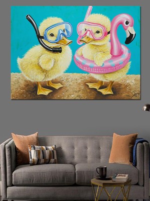 Flamingo Botu ve Ördekler Dekoratif Kanvas - Mdf Ahşap Tablo