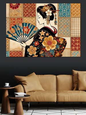 Japon Tarzı Desenler Dekoratif Kanvas - Mdf Ahşap Tablo