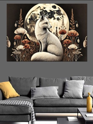 Ayışığında Tilki Figürü Dekoratif Kanvas - Mdf Ahşap Tablo