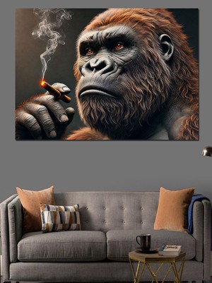 Sigara Içen Goril Dekoratif Kanvas - Mdf Ahşap Tablo