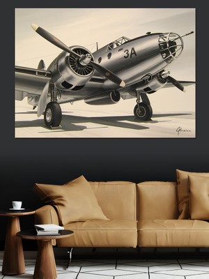 Retro Bombardıman Uçağı Dekoratif Kanvas - Mdf Ahşap Tablo