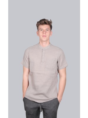 Bomull Müslin Erkek Hakim Yaka Kısa Kollu Gömlek