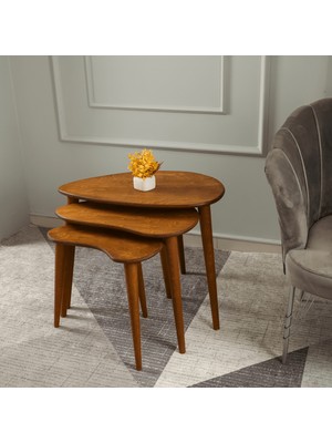 Doğal Ahşap Zigon Sehpa 3'lü Set, Modern Masif Yan Sehpa Yeni Nesil Dekor