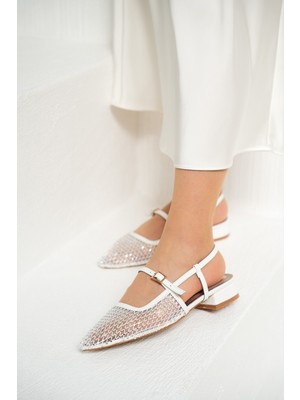 Sortie Beyaz Fileli Taşlı Kadın Babet