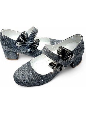 Beebron Ortopedik Topuklu Abiye Kız Çocuk Ayakkabı Shining Series Abiayk2401 Simli Antrasit 34