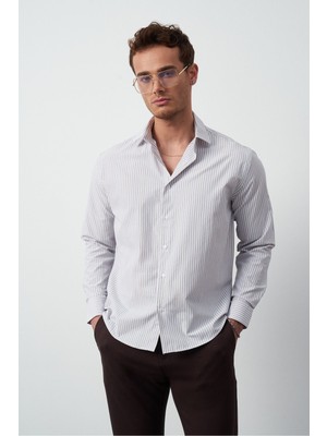 Boxy Fit Çizgili Erkek Gömlek