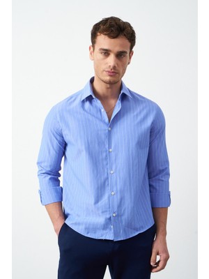 Boxy Fit Çizgili Erkek Gömlek