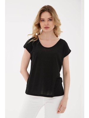 Fashion Friends Simli Siyah Kadın Bluz 25Y0202K1