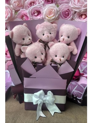 Sole Sevgiliye Özel Pembe - Mor Konsept Romantik Peluş Ayıcık Buketi