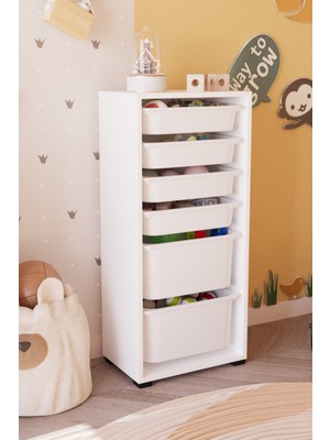 Obi Atölye 6 Sepetli Çok Amaçlı Dolap Oyuncak Dolabı - Beyaz