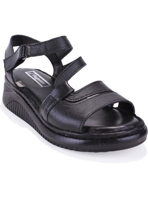 Dagoster DZA07-770404 Siyah Günlük Ortopedik Deri Kadın Sandalet