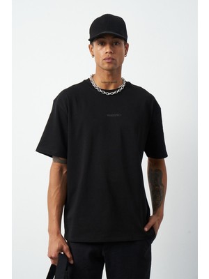 Ön Baskılı Boxy Fit Bisiklet Yaka T-Shirt