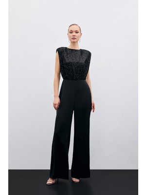 Sateen Payetli Saten Tulum - Siyah