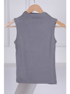 İmaj Butik Gri Sıfır Kol Modal Yaka Katlı Body