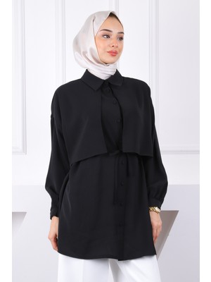 İmaj Butik Siyah Ön Detaylı  Linda Tunik