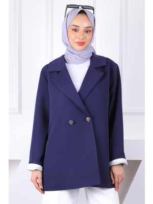 İmaj Butik Lacivert Çizgili Astarlı Ceket