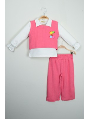 Triko Yelek ve Fitilli Iki Parça Kız Çocuk Alt Üst Takım