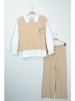 Triko Yelek ve Fitilli Iki Parça Kız Çocuk Alt Üst Takım