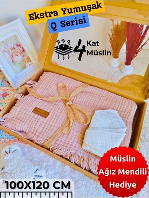 Tomuycuk 4 Kat Müslin Saçaklı Bebek Battaniyesi 100X120 Cm- %100 Pamuklu & Çok Amaçlı Battaniye