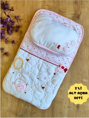 Tomuycuk 2'li Pembe Kız Bebek Alt Açma Yastıklı Yenidoğan Alt Açma Minderi Organizer Bebek Yatağı