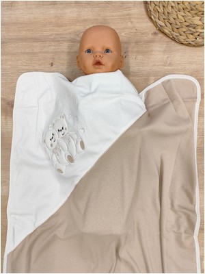 Tomuycuk %100 Pamuklu & Mevsimlik Bebek Battaniyesi - Ayıcık Nakışlı Bebek Örtüsü 80X90 cm