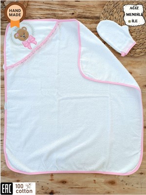Pamuklu & Başlıklı Bebek Banyo Havlusu - Ayıcık Nakışlı & Yumuşak Bebek Havlusu