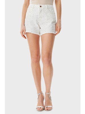 Guess Relaxed Yüksek Bel Pamuklu Taşlı Short W5GD74D5N91 Bayan Short W5GD74 D5N91 Gwbl