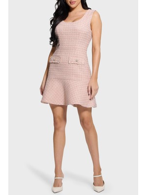 Guess Daphnee Fitted Fit Fırfırlı Mini Tuvid Elbise W5RK10WGW82 Bayan Elbise W5RK10 WGW82 F6DZ