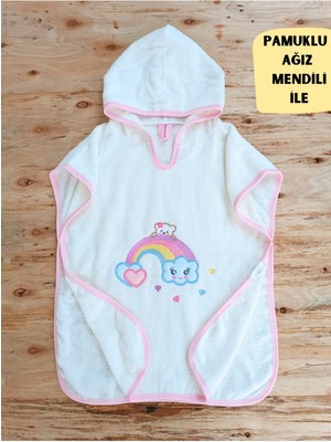 Pamuklu & Başlıklı Bebek Banyo Havlusu - Gökkuşağı Nakışlı Yumuşak & Su Emici Havlu