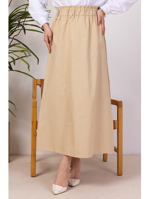 İlkimay.com Benja Beli Lastikli Gabardin Etek 1405 - Taş