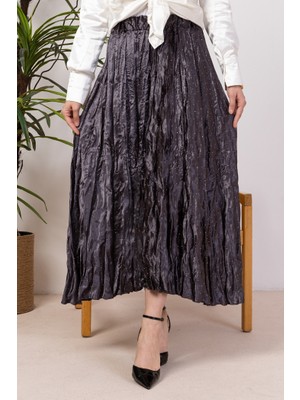 Taşlı Beli Lastikli Etek 1401 - Antrasit